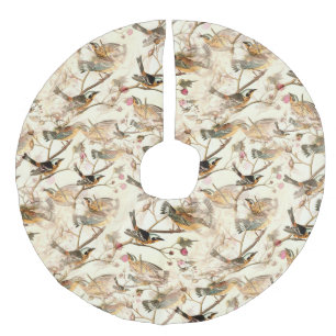 Birds on a Branch Faux Linen Tree Skirt