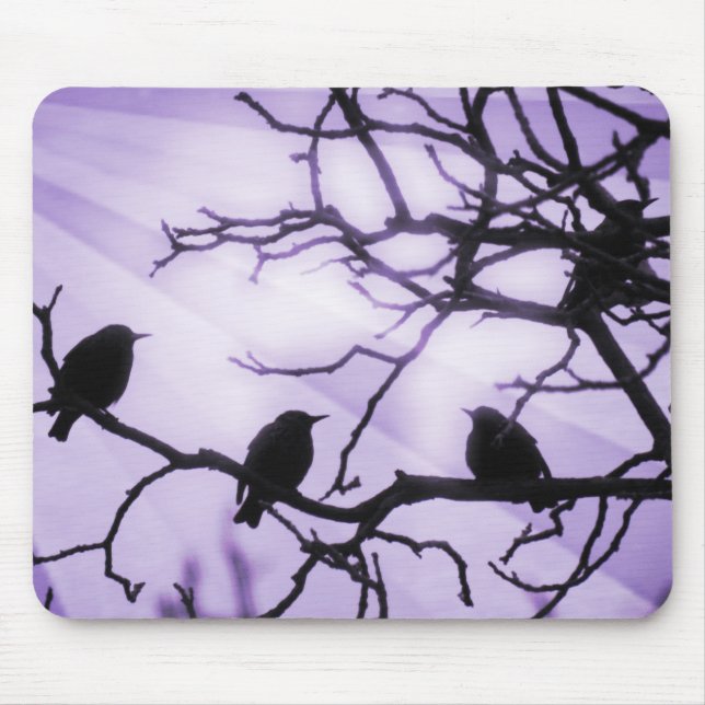 Birds on a Branch -Lavender Rays MousePad (Front)