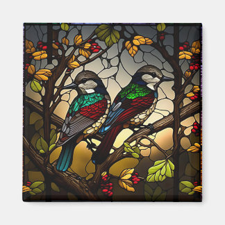 Birds on a branch - stainglass art  throw pillow magnet