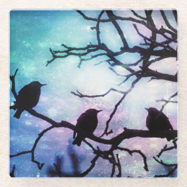 Birds on a Branch - Starlight Glass Coaster (Front)