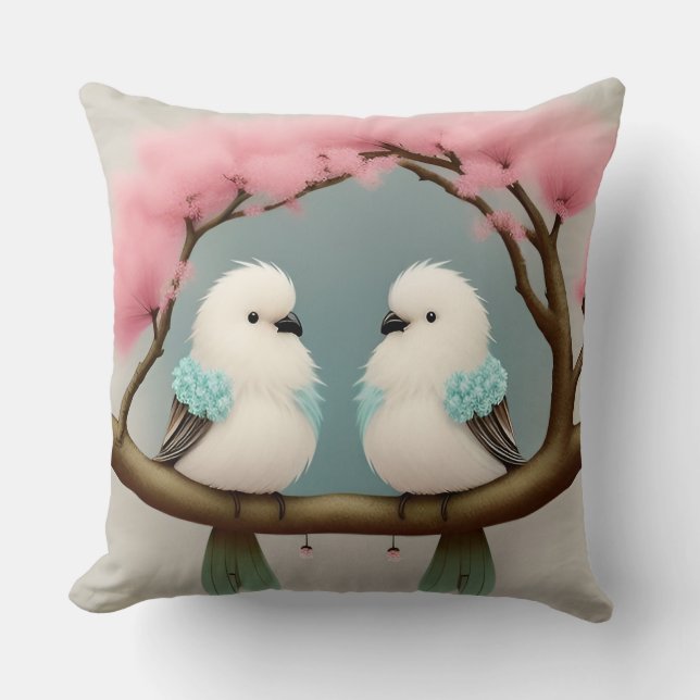 Birds on a Cherry Blossom Branch Cushion (Front)