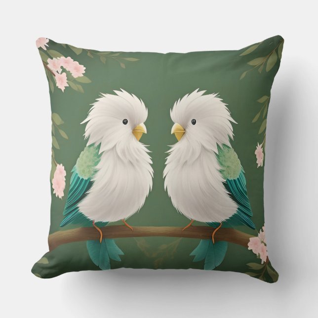 Birds on a Cherry Blossom Branch Cushion (Front)