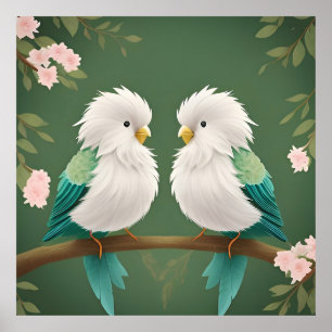 Birds on a Cherry Blossom Branch Poster