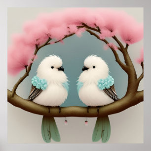 Birds on a Cherry Blossom Branch Poster