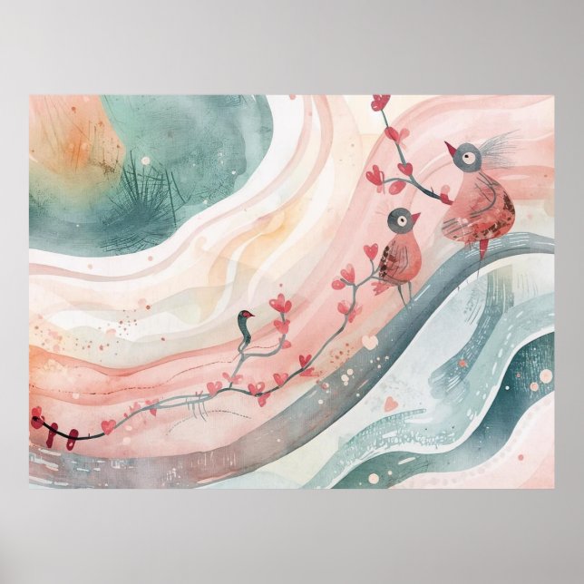 Birds on a Heart Branch  Poster (Front)