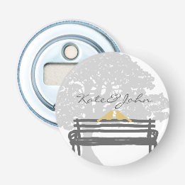Birds on a Park Bench Wedding Bottle Opener