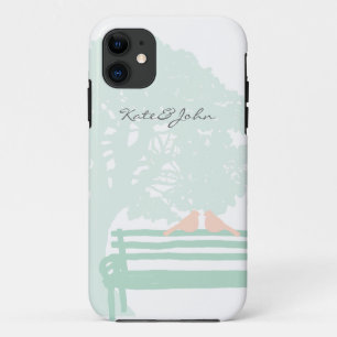 Birds on a Park Bench Wedding iPhone 11 Case