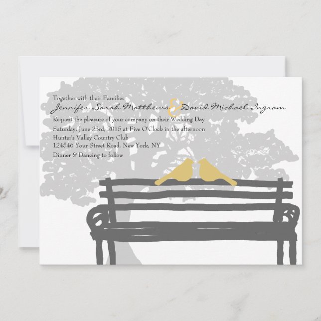 Birds on a Park Bench Wedding Invitations (Front)