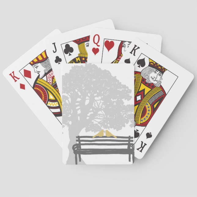 Birds on a Park Bench Wedding Playing Cards (Back)