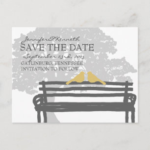 Birds on a Park Bench Wedding Save the Date Announcement Postcard