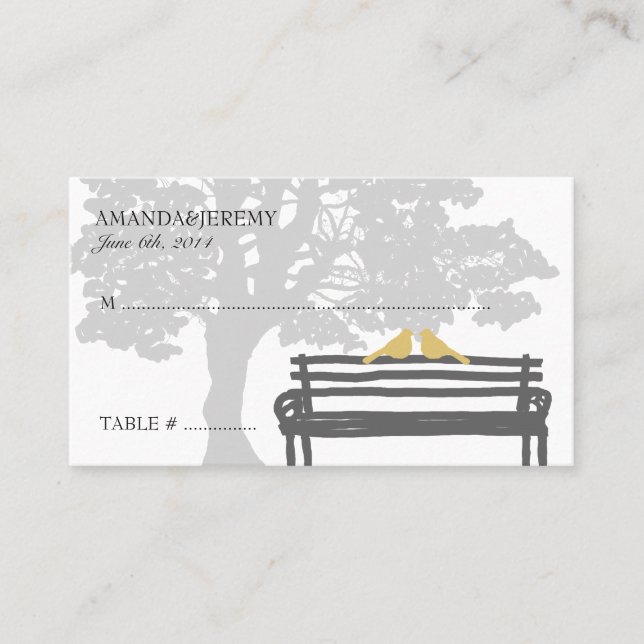 Birds on a Park Bench Wedding Seating Cards (Front)