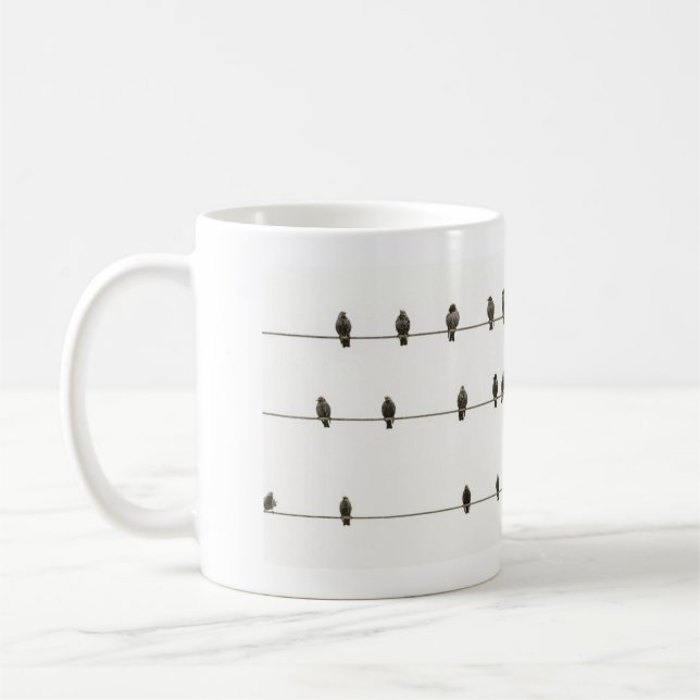 Birds On A Wire Black And White Photo Coffee Mug (Left)