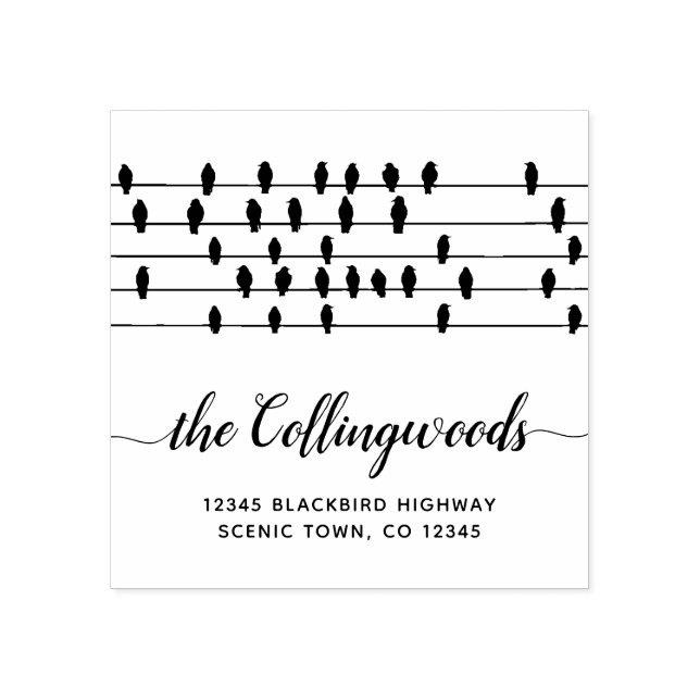 Birds on a Wire Calligraphy Family Return Address Rubber Stamp (Imprint)