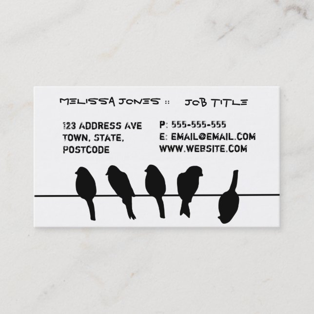 Birds on a wire – dare to be different business card (Front)