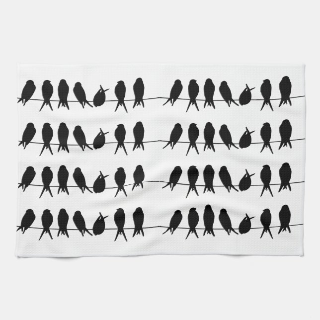 Birds on a wire ~ editable background colour tea towel (Horizontal)
