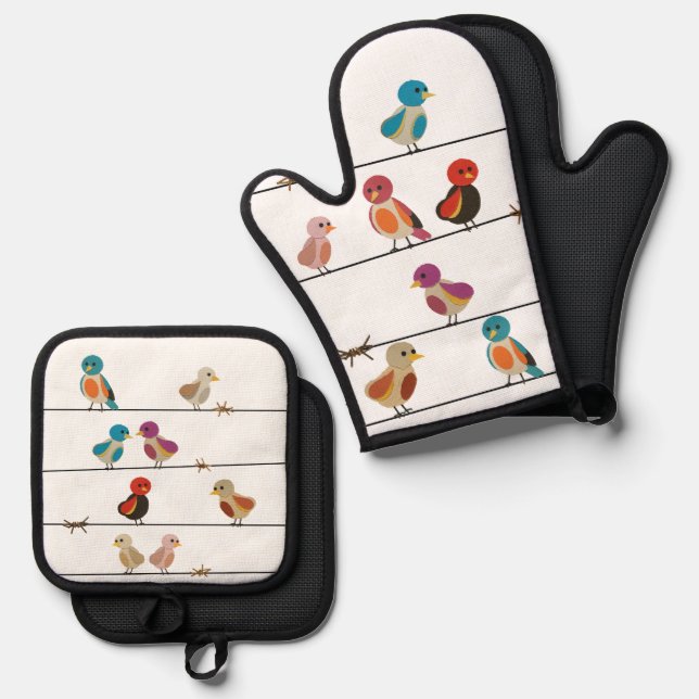 Birds on a Wire Oven Mitt & Pot Holder Set (Front/Back)