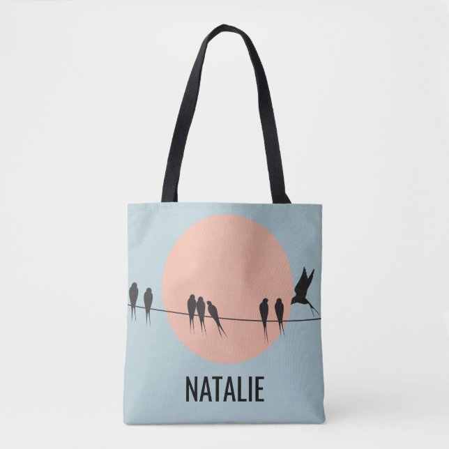 Birds on a Wire with Pastel Sun Personalised  Tote Bag (Front)