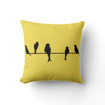 Birds on a Wire Yellow Throw Pillow