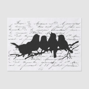  Birds on Branch Black Silhouette Decoupage French Tissue Paper