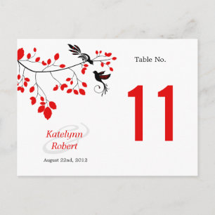 Birds on Branch Red & Black Table Number Card