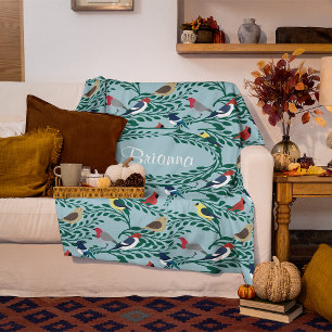 Birds On Branches Personalised Fleece Blanket