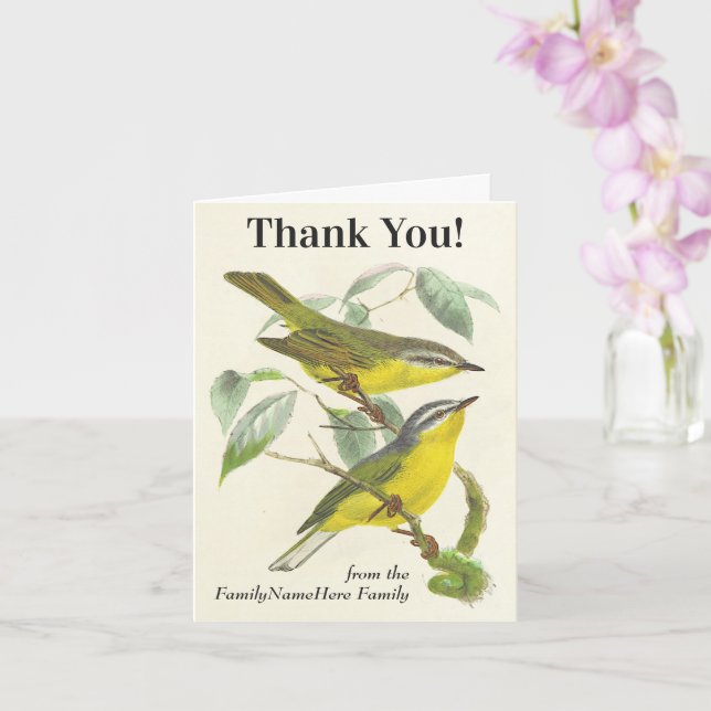 Birds on Branches, "Thank You!", Vintage Look Card (Orchid)