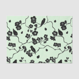 Birds on Cherry Blossoms Black on Mint Green Tissue Paper