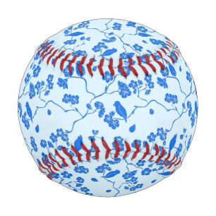 Birds on Cherry Blossoms Blue on Blue Baseball