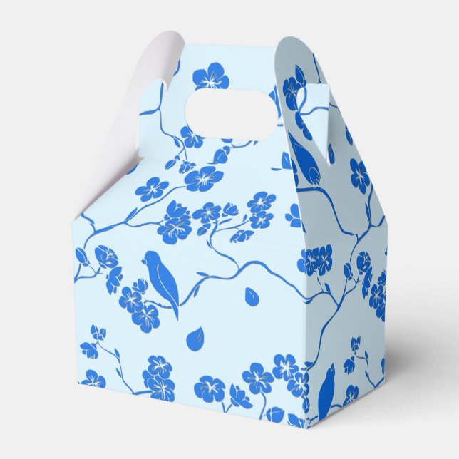 Birds on Cherry Blossoms Blue on Blue Favour Box (Front Side)