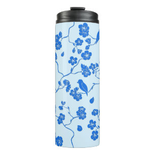Birds on Cherry Blossoms Blue on Blue Thermal Tumbler