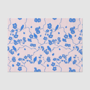 Birds on Cherry Blossoms Blue on Blush Tissue Paper
