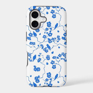 Birds on Cherry Blossoms Blue Print