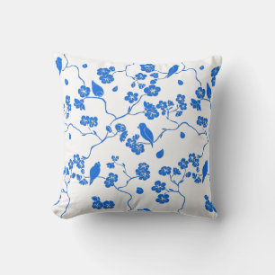 Birds on Cherry Blossoms Blue Print Cushion