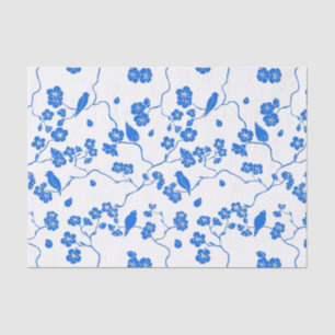 Birds on Cherry Blossoms Blue Print Tissue Paper