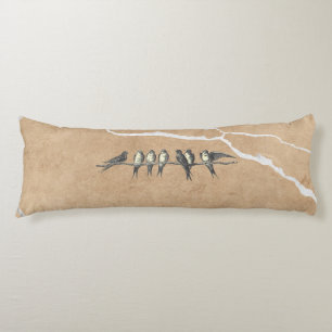 Birds on cracked surface, beige brown and text body cushion