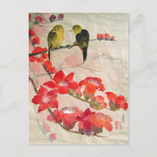 birds on flora tree postcard