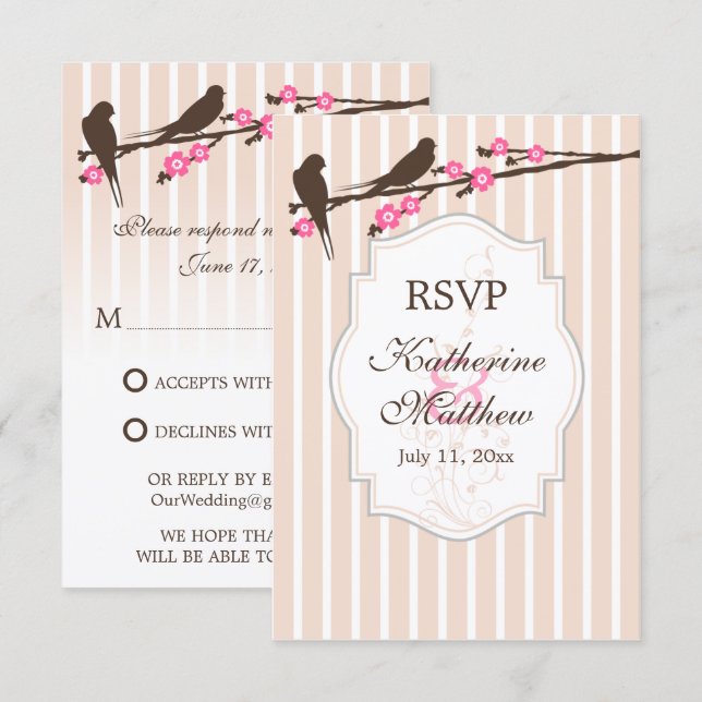 Birds on Flower Sakura RSVP / Reply Cards (Front/Back)