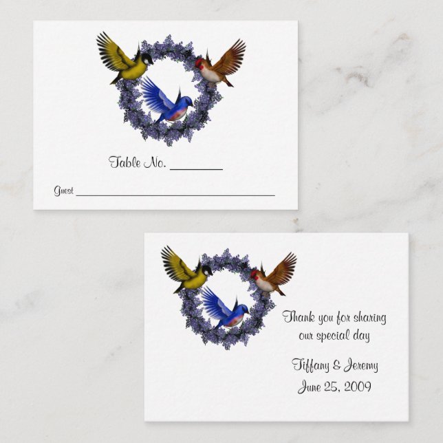 Birds On Flower Wreath Wedding Table   Place Card (Front/Back)