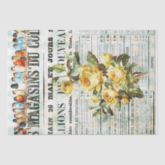 Birds on French News Print Tissue Paper