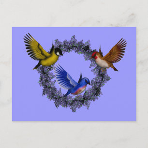 Birds On Purple Flower Wreath Postcard