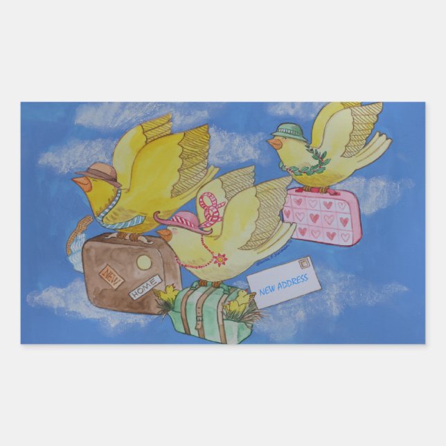 Birds on the Move New Address Announcement Rectangular Sticker (Front)