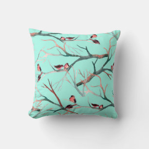 Birds on the tree branches watercolor hand painted cushion
