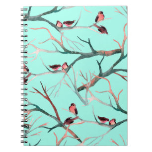 Birds on the tree branches watercolor hand painted notebook