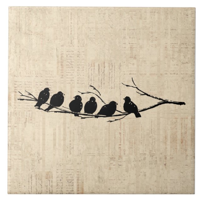 Birds on Tree Branch Vintage Bird Art Tile (Front)