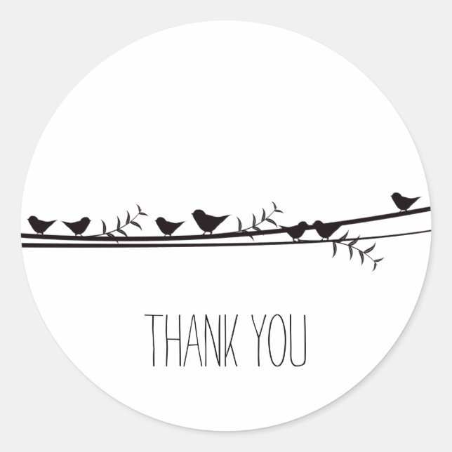 Birds on Vine Thank you Classic Round Sticker (Front)