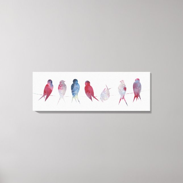 Birds on wire Panoramic canvas print 36x12 inches (Front)