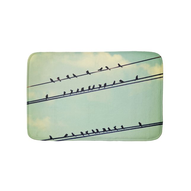 Birds on wires, vintage blue sky. bath mat (Front)
