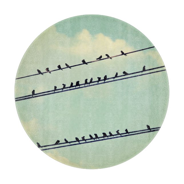 Birds on wires, vintage blue sky. cutting board (Front)