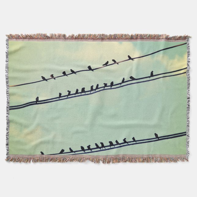 Birds on wires, vintage blue sky. throw blanket (Front)