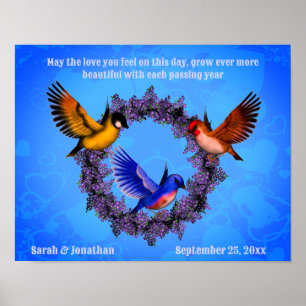 Birds On Wreath Personalised Wedding Gift Poster